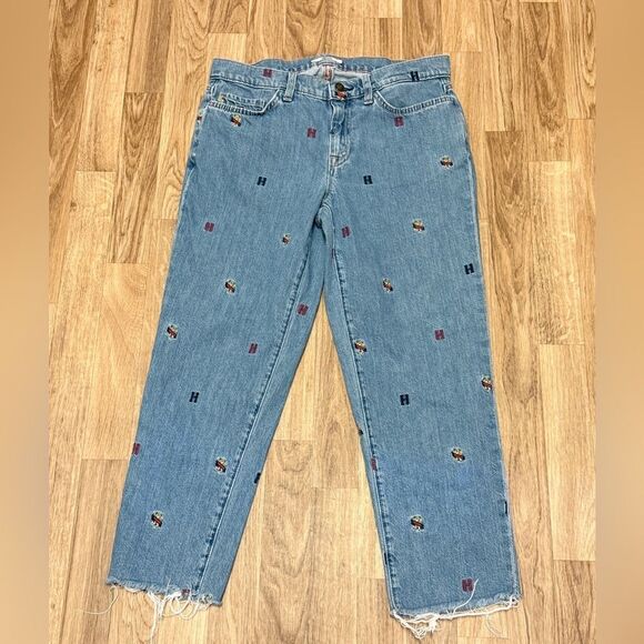 Tommy Hilfiger Womens Cropped Cutoff Boyfriend Jeans Logo Pockets Mid Rise 6 - Picture 1 of 4